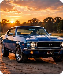 Classic collector car at sunset